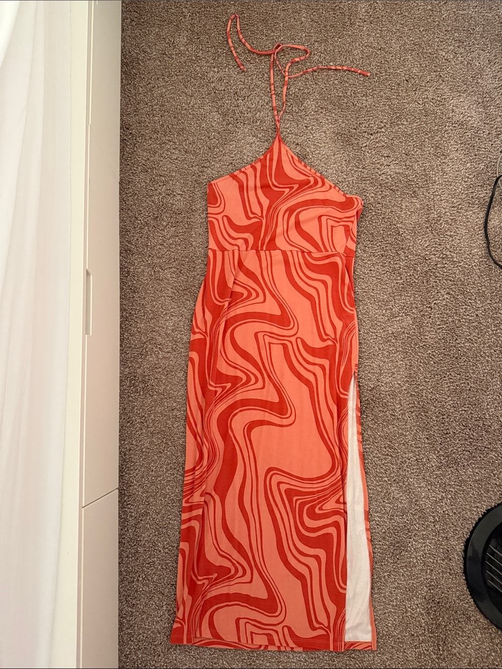 Forever 21 Orange Red One-Shoulder Swirl Maxi Dress